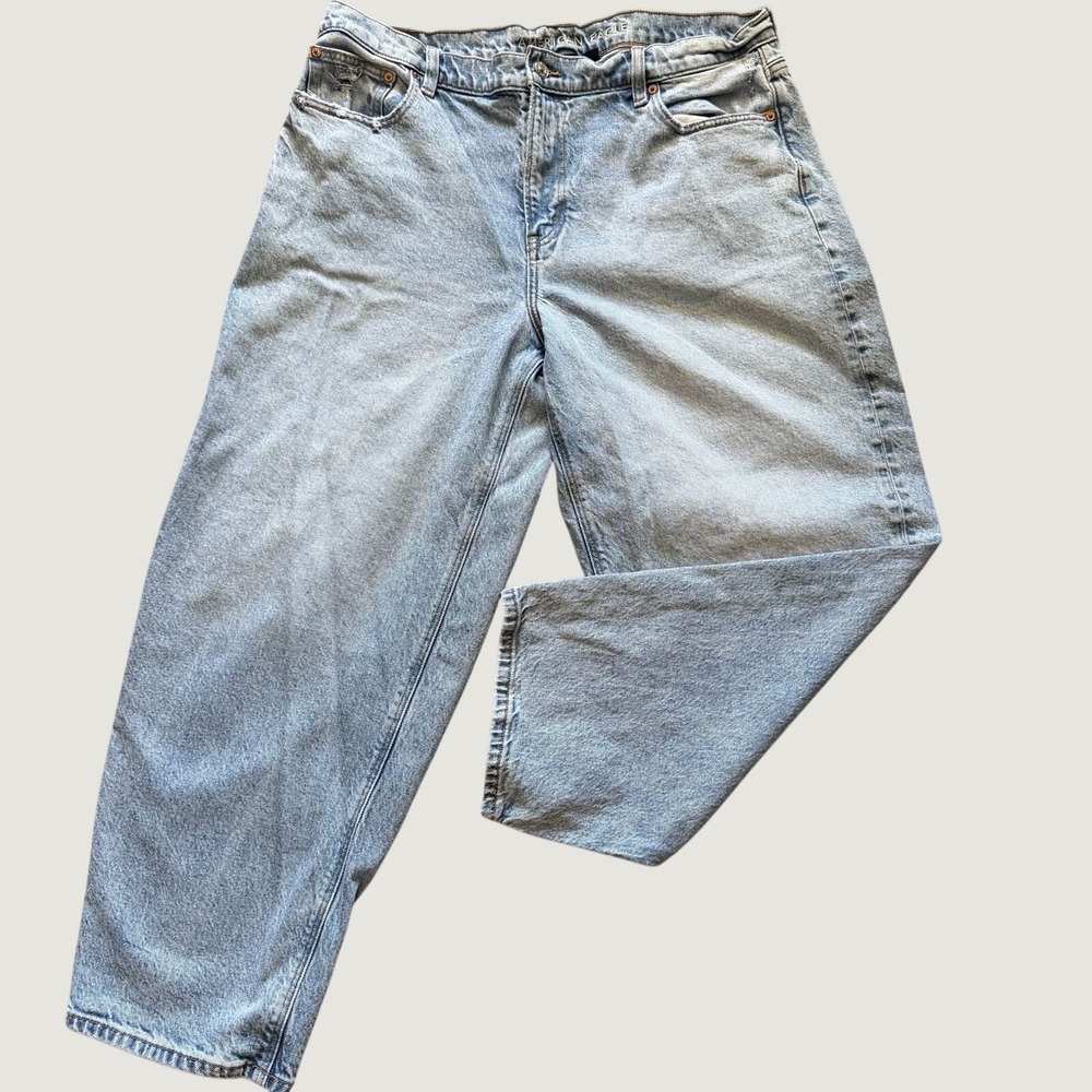 American Eagle Wide Leg Jeans 16 Baggy Stretch Denim Light Wash High Rise